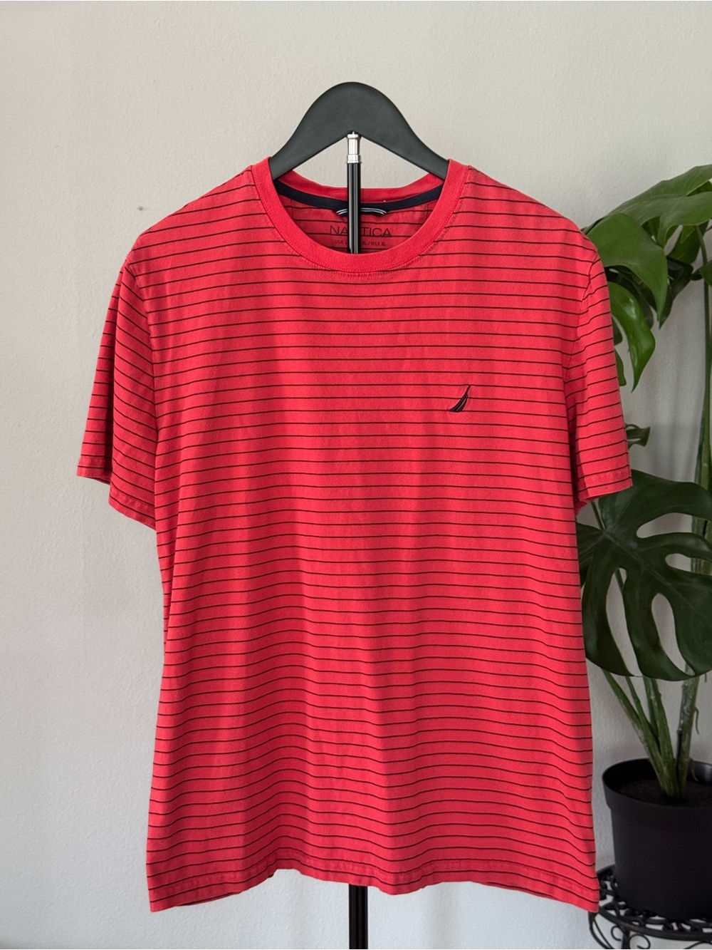 Nautica Red Short-Sleeve Striped Crewneck Tee